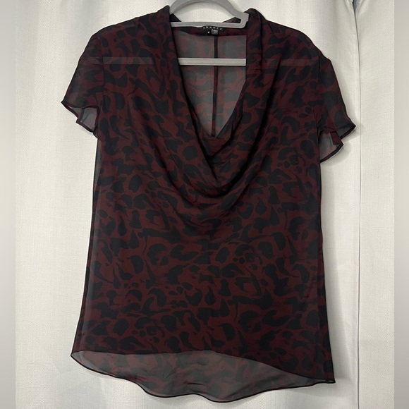 Theory Black and Red Sheer Cowl Neck Silk Blouse Medium - Picture 7 of 7